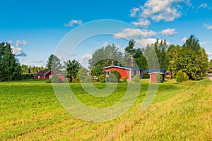 Red houses in a rural landscape