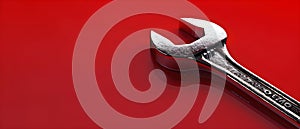 Red-Hued Minimalism: Chrome Wrench, Central Focus. Concept Minimalism, Red hues, Chrome wrench,