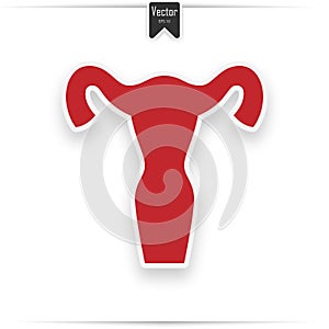 Red human anatomy, uterus sign silhouette on white background