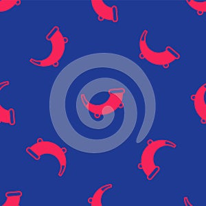 Red Hunting horn icon isolated seamless pattern on blue background. Vector