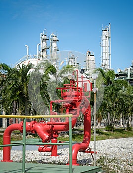 Red hydrant monitor stand for petrochemical plant emergency