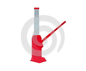 The red hydraulic bottle jack logo design. Increased lift. Lifting automobile to change wheels vector design.