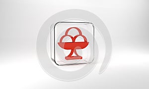 Red Ice cream in the bowl icon isolated on grey background. Sweet symbol. Glass square button. 3d illustration 3D render