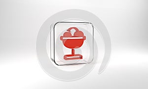 Red Ice cream in the bowl icon isolated on grey background. Sweet symbol. Glass square button. 3d illustration 3D render