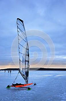 Red ice sailing boat