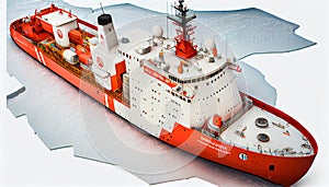 Red icebreaker in the middle of Arctic ocean