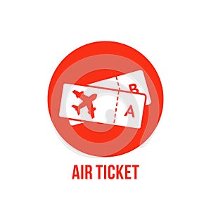 Red icon or button of airport tickets on plane