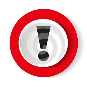 A red icon with an exclamation point. Vector illustration.