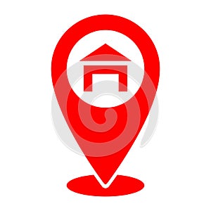 Red icon here and home gps geo location, navigation. Map pointer pin icon. EPS 10 Vector illustration