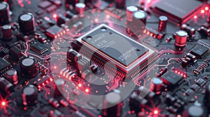 Red Illuminated Circuit Board 3D Illustration