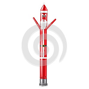 Red inflatable dancing Santa Claus tube man isolated on white, vector illustration. Air dancer for Christmas sale design