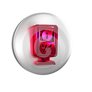 Red Information stand icon isolated on transparent background. Silver circle button.