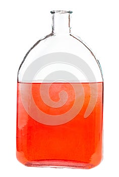 Red ink solution in water in glass flask isolated