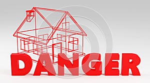 Red inscription danger on grey background, warning, danger, information sign to attract attention 3d render