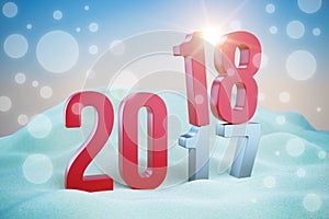 Red inscription New Year 2018 in snowdrift