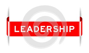 Red inserted label banner with word leadership on white background