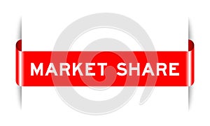 Red inserted label banner with word market share on white background