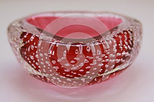 Red italian handmade Murano bubbles glass ashtray