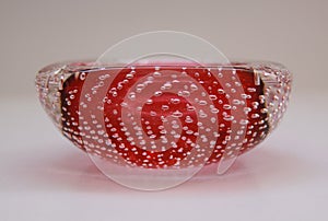 Red italian handmade Murano bubbles glass ashtray