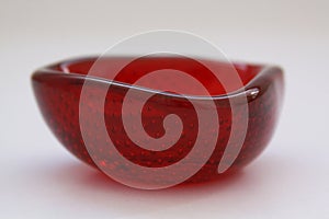 Red italian 60`s Murano bubbles glass ashtray photo
