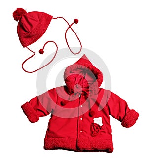 Red jacket and hat for babies