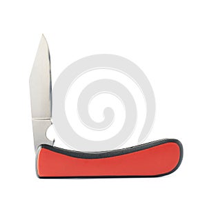 Red jackknife foldable pocket knife isolated