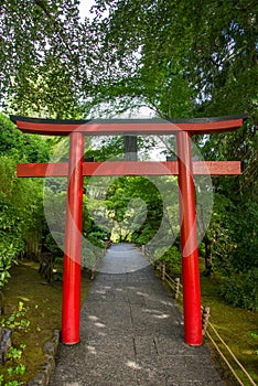 Red Japanese arch, Butchart Gardens, Victoria, Canada