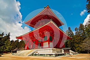 Red Japanese Temple in Koya san Japan photo