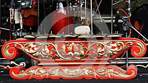 Red Javanese Gamelan. Traditional musical instruments from Indonesia