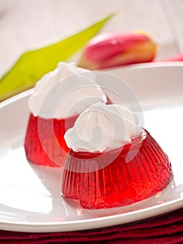Red Jello with cream