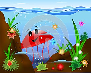 Red jellyfish, cdr vector