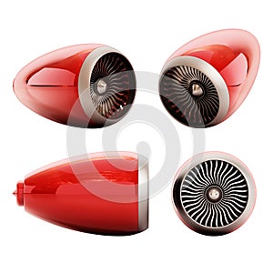 Red jet engines isolated on white background. 3D illustration