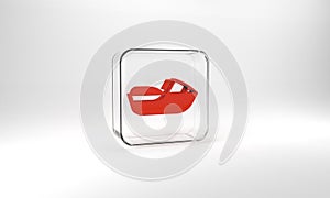 Red Jet ski icon isolated on grey background. Water scooter. Extreme sport. Glass square button. 3d illustration 3D