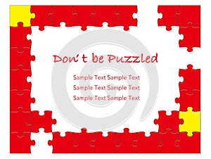 Red jigsaw puzzle frame on a white background.