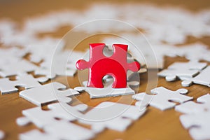 Red jigsaw puzzle And white.