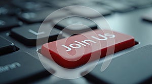 Red Join Us Button on Computer Keyboard