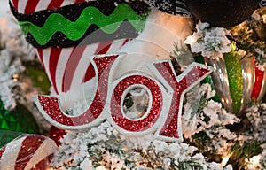 Red Joy Sign Ornament in Christmas Tree