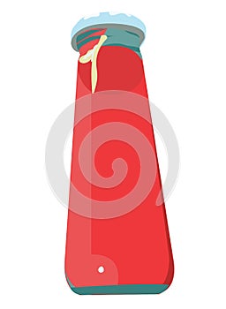 Red juice in a glass bottle with a metal cap. cartoon style. Vector illustration isolated on white background