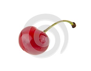 Red, juicy cherry isolated on white background