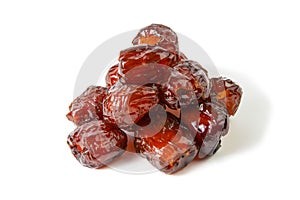 Red jujubes isolated on white background. Front views, close-up