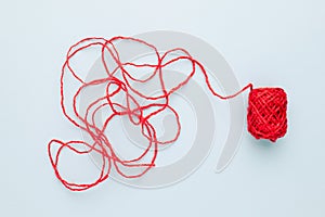 Red jute rope with complicated end of rope