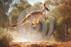 Red Kangaroo Jumping in the Wild