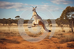 Red Kangaroo Jumping in the Wild