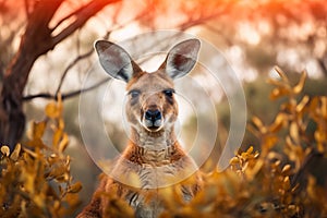 Red Kangaroo Jumping in the Wild