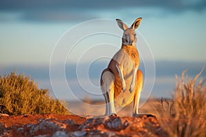 Red Kangaroo Jumping in the Wild