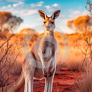 Red Kangaroo Jumping in the Wild