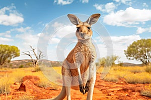 Red Kangaroo Jumping in the Wild