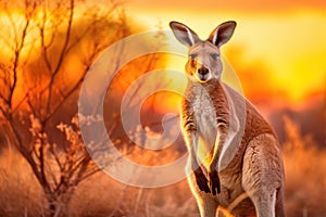 Red Kangaroo Jumping in the Wild