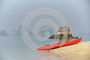 Red kayak Halong Bay Vietnam