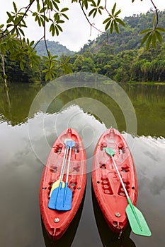 Red kayak in the natural environment
